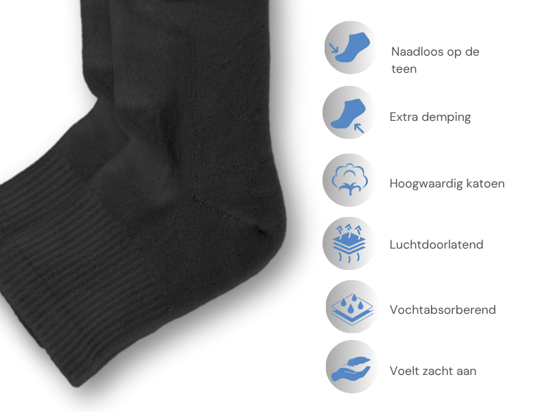 10 paar Badstof Quarter Sneakersokken - Extra gevoerd -Naadloos - SQOTTON® - Zwart