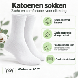 10 paar - Gekamd Katoenen sokken - 100% Katoen - Naadloos - Wit