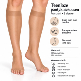3 stuks teenloze pantykniekousen - 8 denier - Naturel