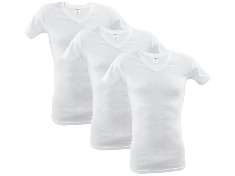 3 stuks SQOTTON® V-hals T-shirt - Wit
