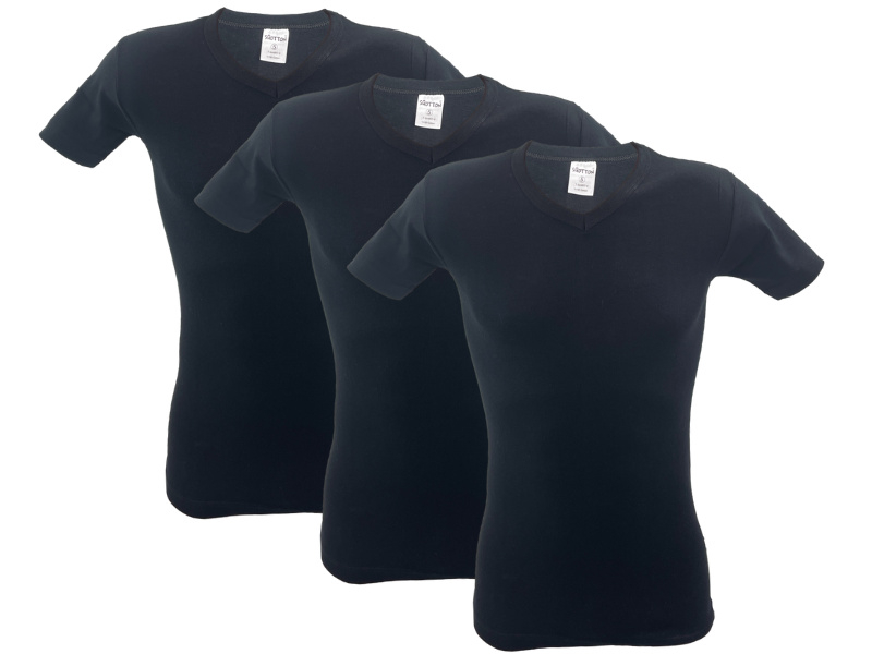 3 stuks SQOTTON®  V-hals T-shirt - Zwart