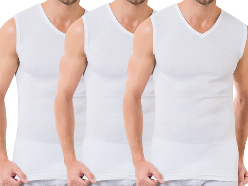 3 stuks SQOTTON® A-shirt - V-hals - mouwloos - Wit