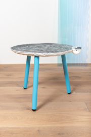 Carved side table  - Black & White with light blue legs