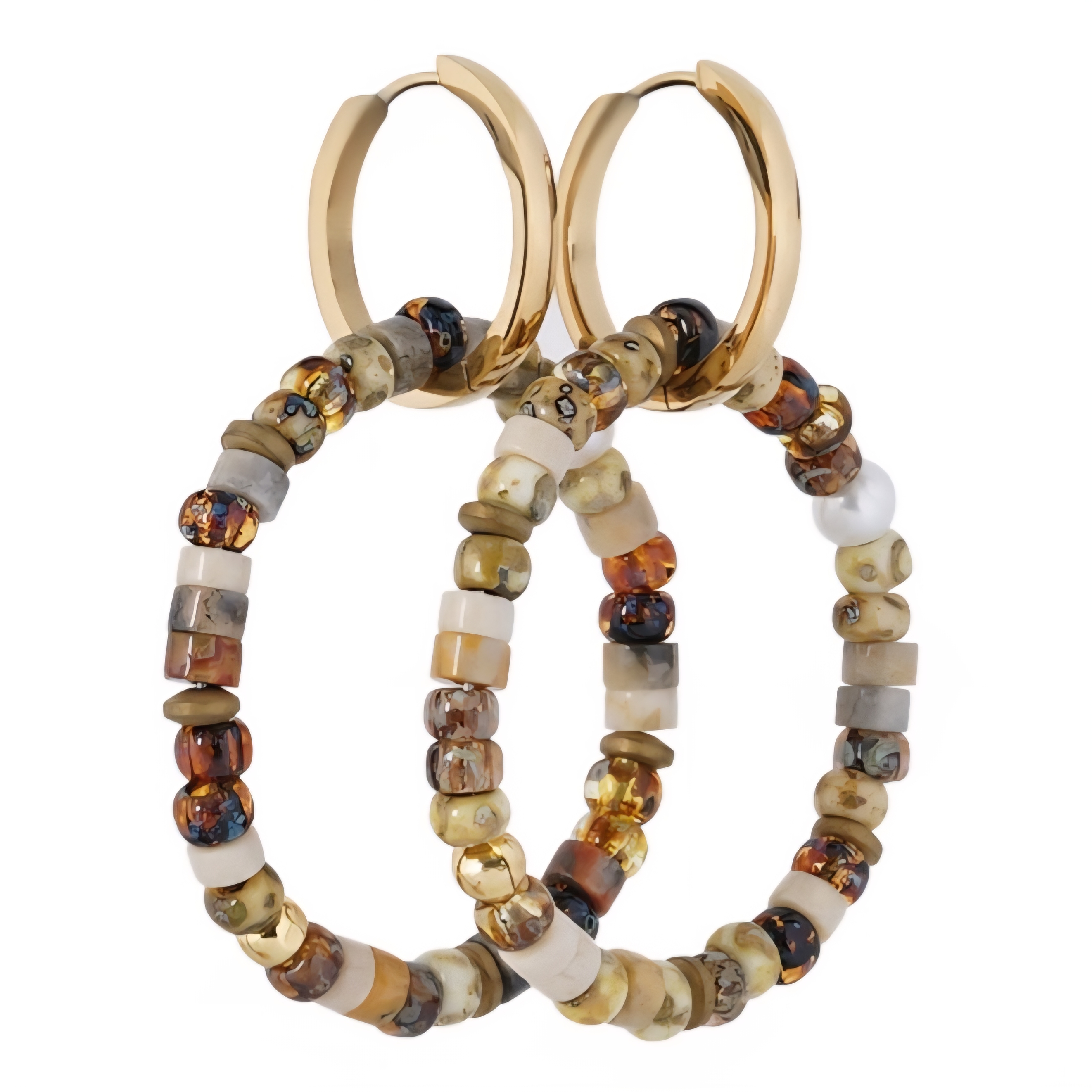 OORBELLEN EDELSTEEN BEIGE NATUREL MIYUKI