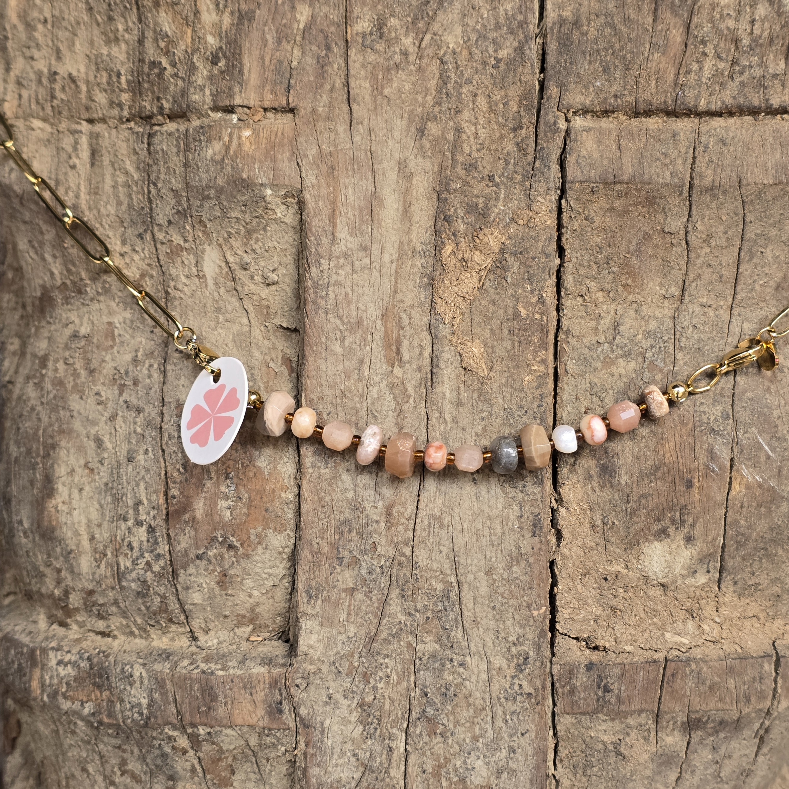 Bar Bedel Vintage Roze Edelstaal Mix schakel
