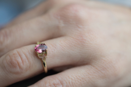 Geelgouden ring Roze Toermalijn Trefoil