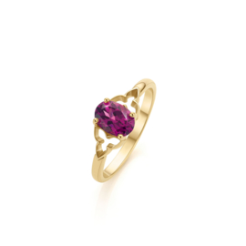 Geelgouden ring Rhodoliet Granaat Trefoil