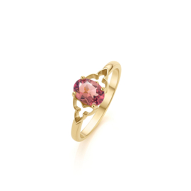 Geelgouden ring Roze Toermalijn Trefoil