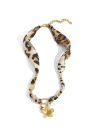 Panter ketting met bloemen bedel en kralen goud