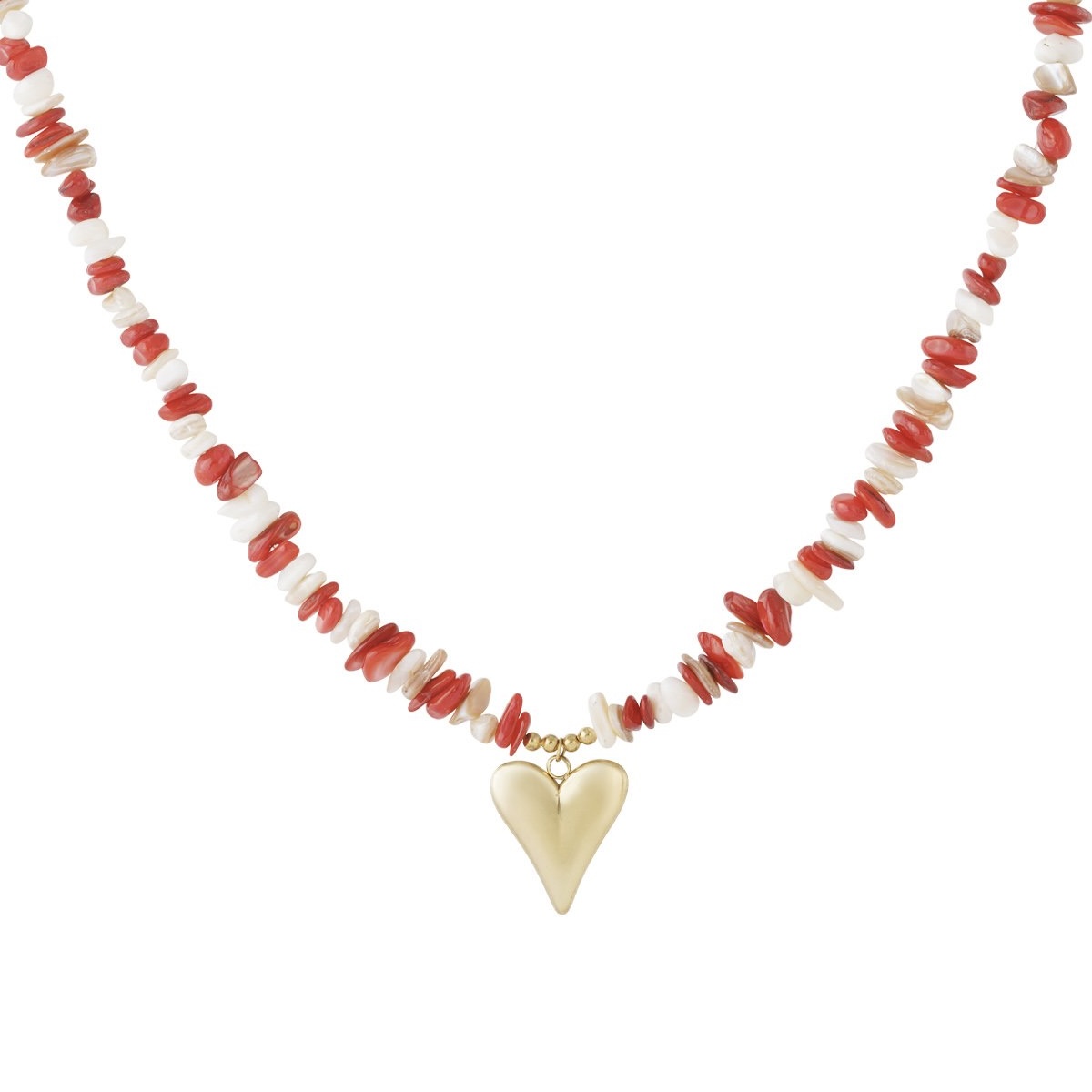 Kralenketting hart roze/wit mix