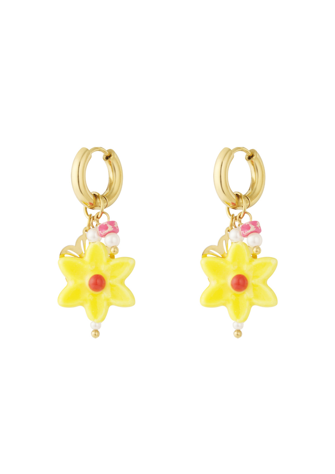 Oorbellen charms pretty flower geel