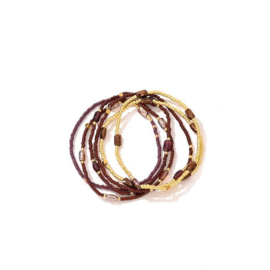 Set kralen armbanden goud met bruin