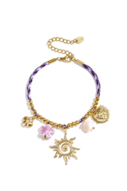 Touwarmband gouden bedels zon