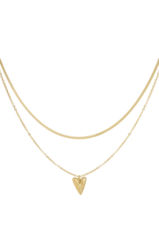 Dubbele ketting met hartje goud
