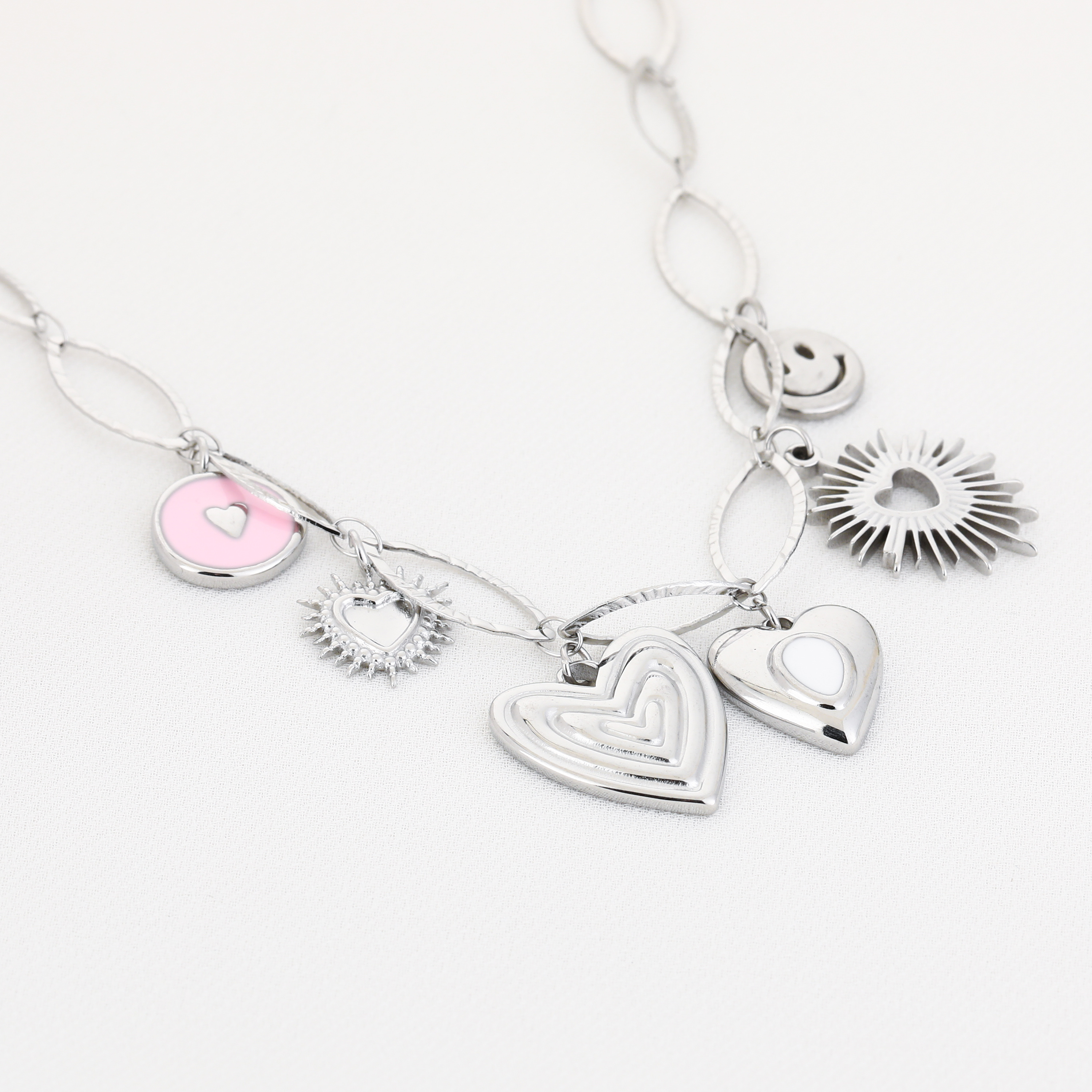 Bedelketting zilver hearts