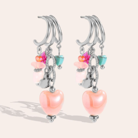 Stainless steel musthave oorbellen lente zilver met gekleurde kralen