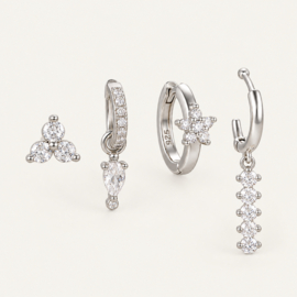 Oorbellenset set voor 4 gaatjes goud en zilver- stainless steel