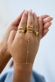 Hand chain armband steentjes in zilver en goud stainless steel