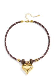 Touw ketting bruin met goud hart