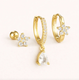 Earparty voor 3 gaatjes goud  - stainless steel