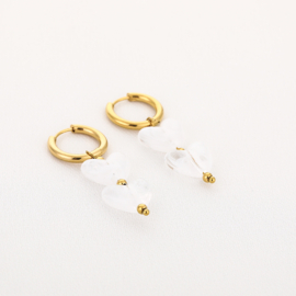 Stainless steel oorbellen goud met hartjes wit
