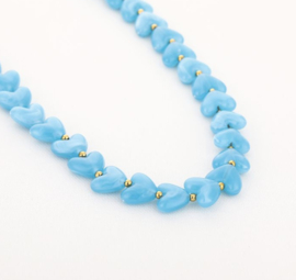 Kralen ketting blauw hartjes