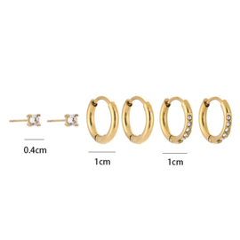 Earparty goud 3 gaatjes stainless steel basic