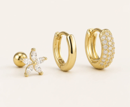 Earparty set voor 3 gaatjes goud  - stainless steel