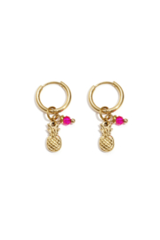 Oorbellen stainless steel goud met ananas en kralen
