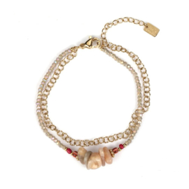 Dubbele armband met kralen en chain beige