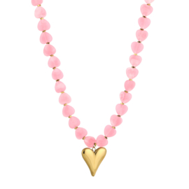 Ketting met kralen roze en goud hartje