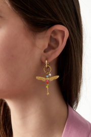 Oorbellen stainless steel goud dragon fly