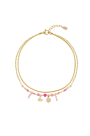 Enkelbandje charms roze/goud