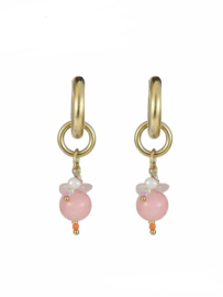 Oorbellen stainless steel goud met roze kraal