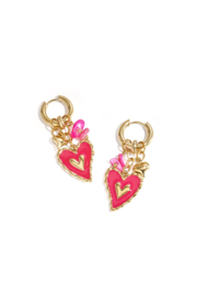 Oorbellen stainless steel goud met roze hart