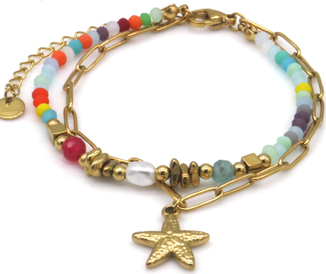 Dubbele armband ster en kralen