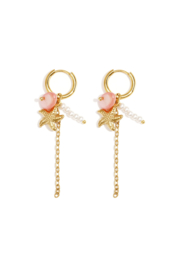 Oorbellen stainless steel goud met zeester chain roze