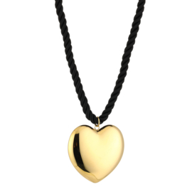 Statement ketting goud hart touw zwart
