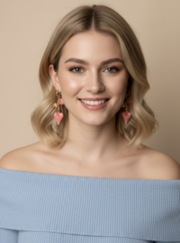 Stainless steel oorbellen goud met kralen en hart roze