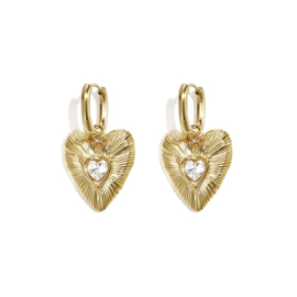Hartjes set van oorbellen en ring stainless steel goud