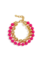 Dubbele armband kralen pink en bolletjes goud