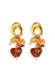Oorbellen stainless steel goud met kralen bordeaux