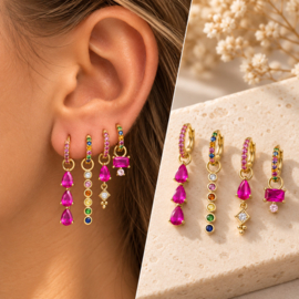 Earparty set voor 4 gaatjes kleurrijk  - stainless steel