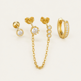 Earparty set voor 4 gaatjes goud en zilver - stainless steel