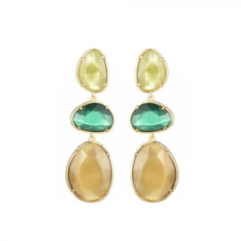 Statement oorbellen goud met cat eye stones groen