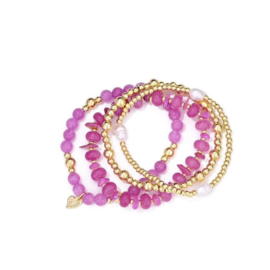 Armbandenset kralen goud en roze