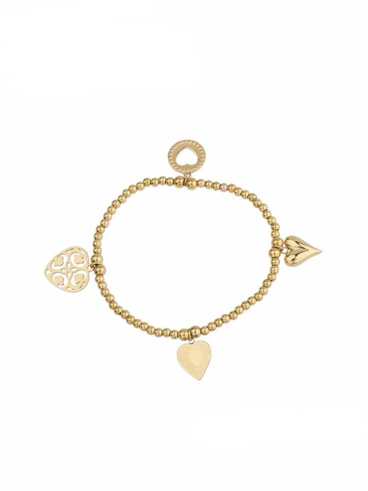 Elastieken armband bolletjes met hartjes bedels