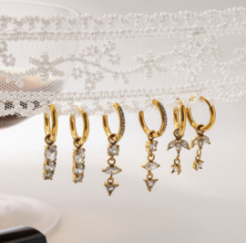 Earparty set voor 3 gaatjes goud  - stainless steel