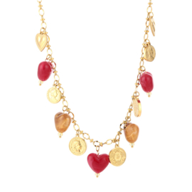 Stainless steel ketting met bedels goud