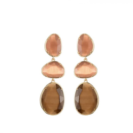 Statement oorbellen goud met cat eye stones bruin